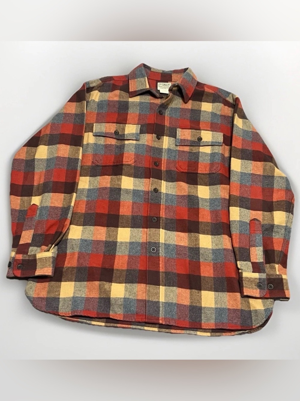 L.L. Bean Men's Plaid Flannel Shirt in Red, Yellow, Blue, Gray